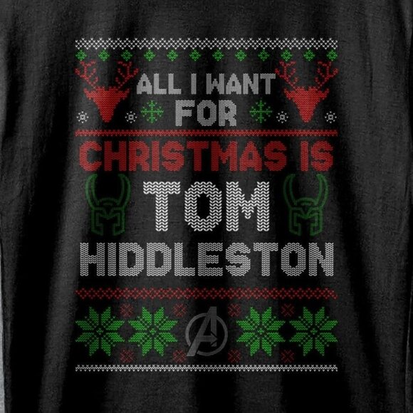 The Avengers Tom Hiddleston Ugly Christmas Movie Hero Holiday Fan T-Shirt 81 - Picture 2 of 5